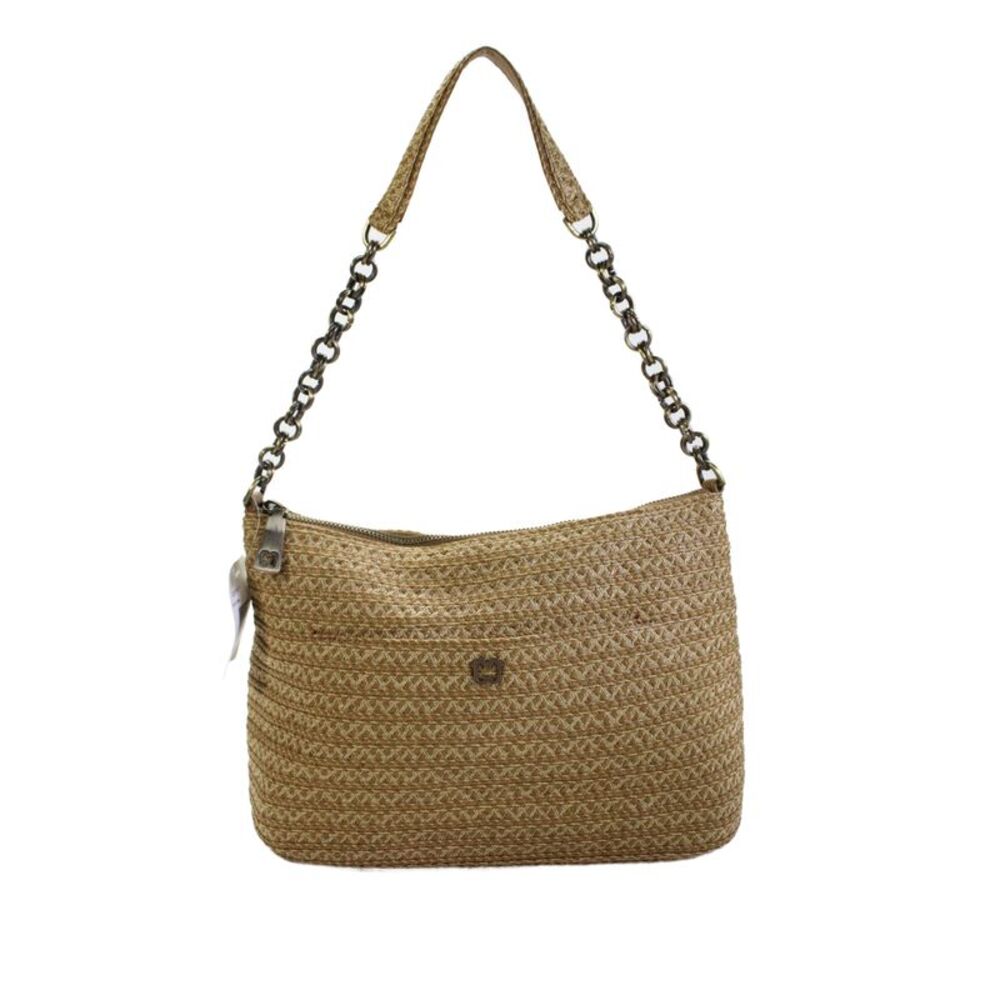 Eric Javits Womens Straw Woven Crossbody Handbag Brown